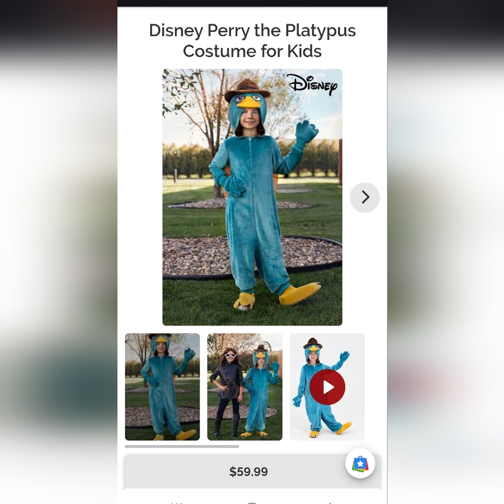 Disney Perry the Platypus Costume for Kids - Blue and Yellow